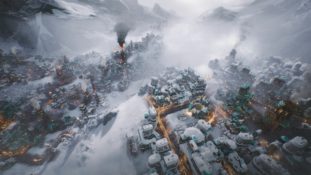 Frostpunk 2 recenzja – panorama miasta w lodowej scenerii