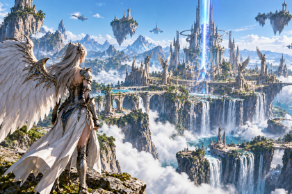 AION 2 – skrzydlata postać na tle fantastycznego miasta