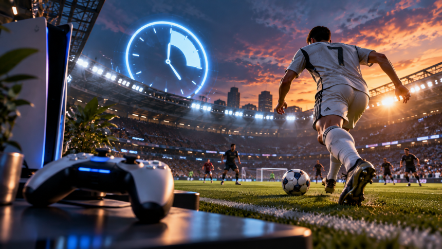 EA FC 27 – piłkarz na stadionie z licznikiem czasu wersji próbnej