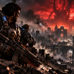 Gears of War E-Day – żołnierze na tle zniszczonego miasta