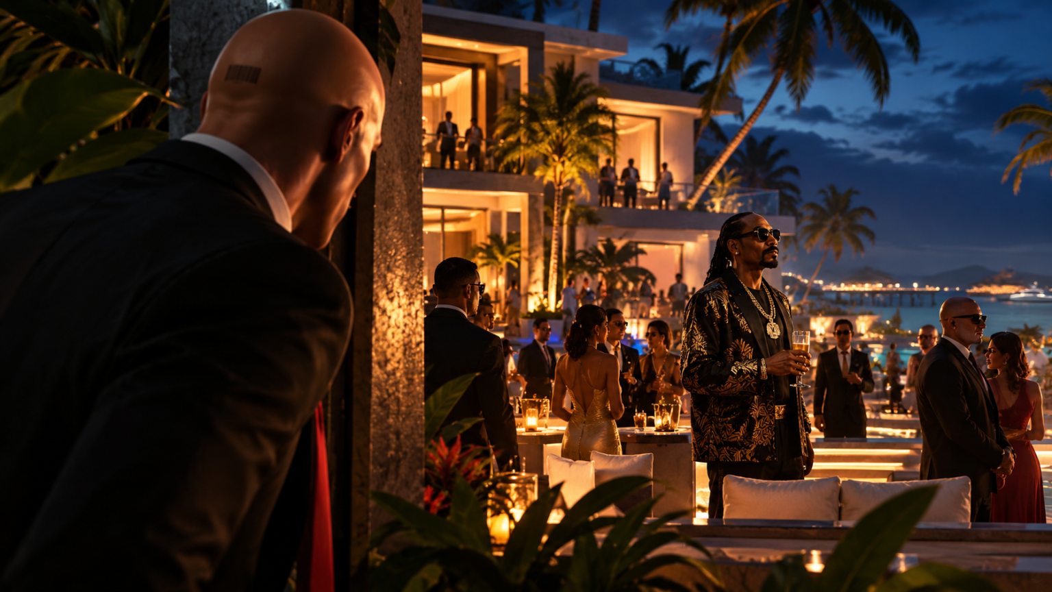 Hitman Agent 47 obserwuje Snoop Dogga podczas misji The Herbalist
