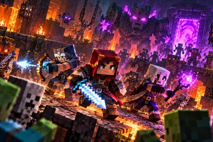 Minecraft Dungeons II – bohaterowie walczą z hordą przeciwników w lochu