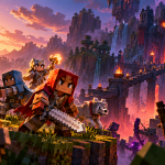 Minecraft Dungeons II – bohaterowie walczą z przeciwnikami w voxelowym świecie