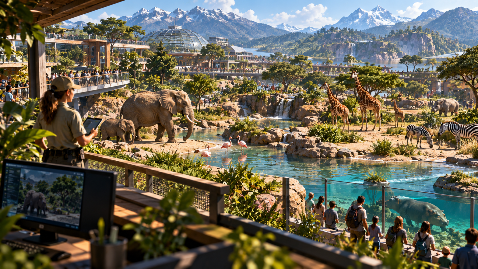 Planet Zoo 2 – zwierzęta w nowoczesnym zoo z wybiegami, wodospadem i górskim krajobrazem