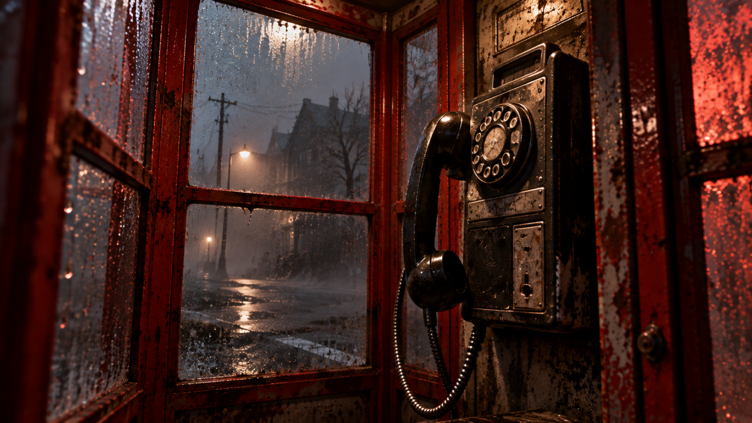Budka telefoniczna w mrocznym mieście z gry Silent Hill: Townfall