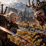 Geralt walczy z potworem w Wiedźminie 3 Remastered