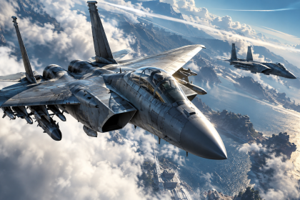 Myśliwce bojowe podczas walki powietrznej w ACE COMBAT 8: WINGS OF THEVE