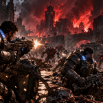 Żołnierze Gears of War walczą z Szarańczą w zniszczonym mieście podczas Dnia E