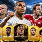 Piłkarze ofensywni na tle oświetlonego stadionu i kart inspirowanych Ultimate Team
