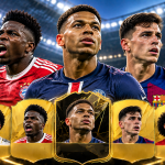 EA FC 27 – najlepsi skrzydłowi do Ultimate Team. Ranking Piłkarze ofensywni grający na skrzydłach na tle oświetlonego stadionu i kart inspirowanych Ultimate Team