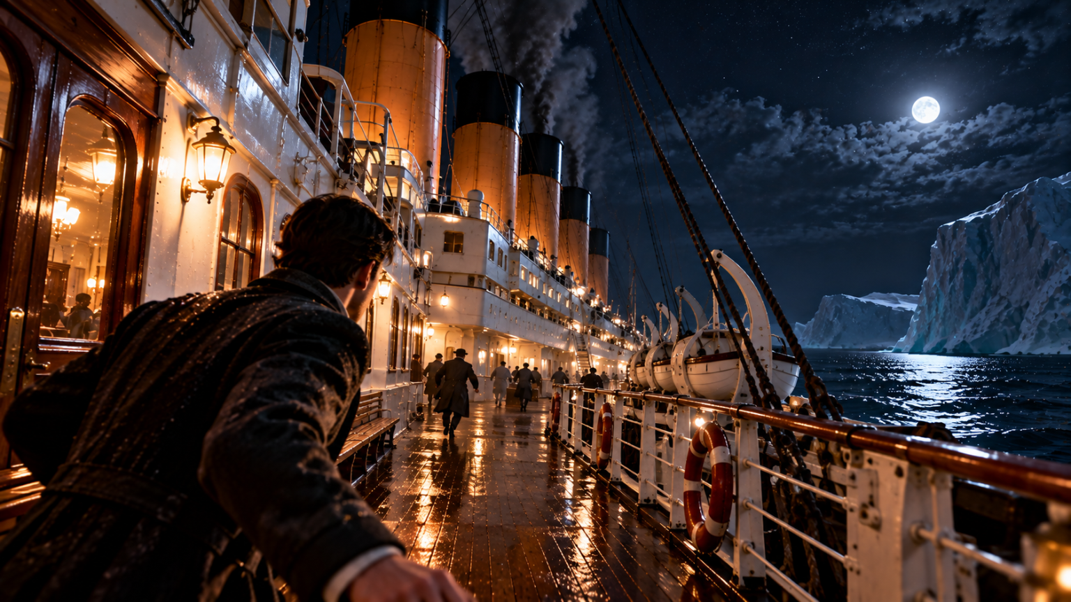 Gracz przemierza pokład Titanica podczas katastrofy w Titanic Escape Simulator
