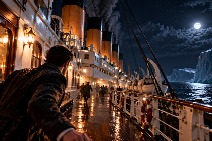 Gracz przemierza pokład Titanica podczas katastrofy w Titanic Escape Simulator