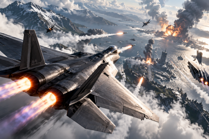 Myśliwiec podczas walki powietrznej w ACE COMBAT 8