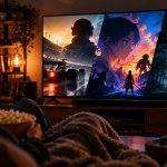 Co oglądać w weekend 2–4 października 2026? Nowe premiery Osoba oglądająca filmy i seriale na telewizorze podczas wieczornego seansu w domu