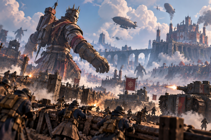 Gigant dowodzi żołnierzami podczas bitwy w March of Giants